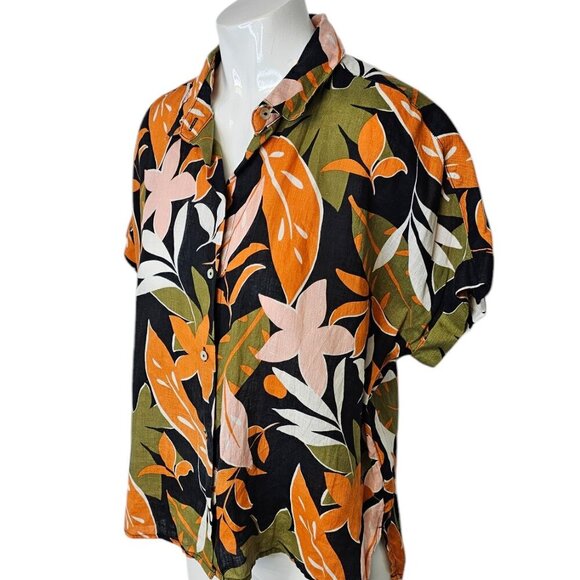 C&C California Womens 100% Linen Floral Button Up Short Sleeve Shirt, Size Small - Picture 5 of 8